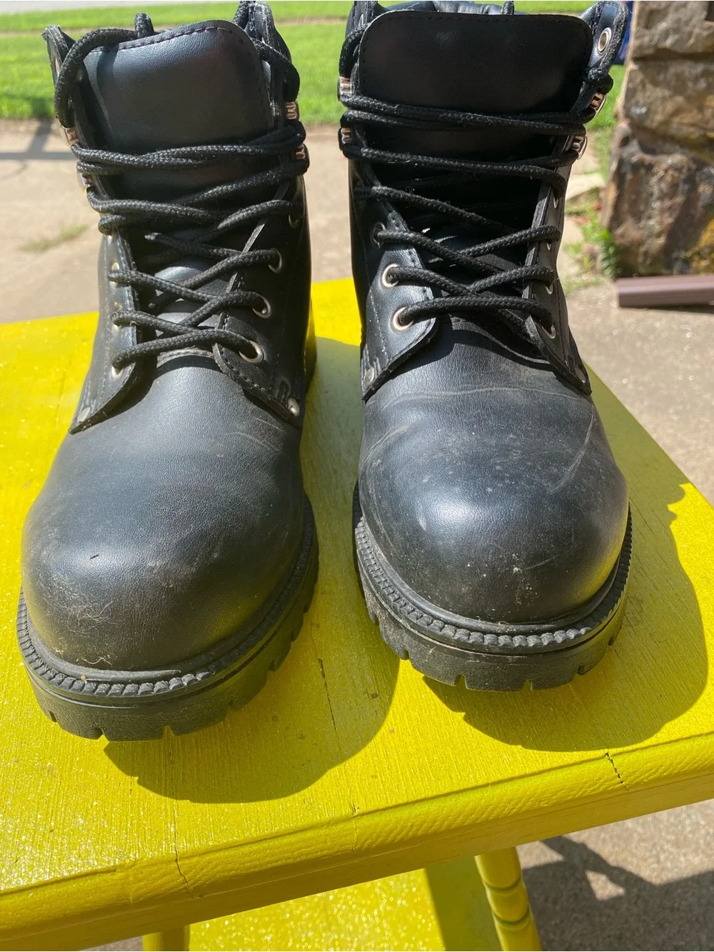 Men's Black Lace-Up Work Boots - Sturdy Outdoor Trail Boots